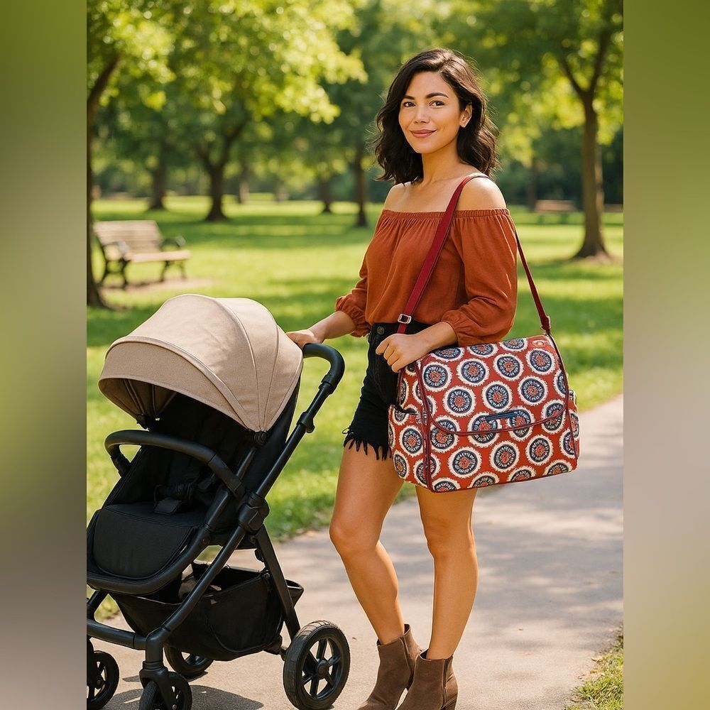Petunia Pickle Bottom Boxy Backpack Diaper Bag - Vibrant Red Pattern